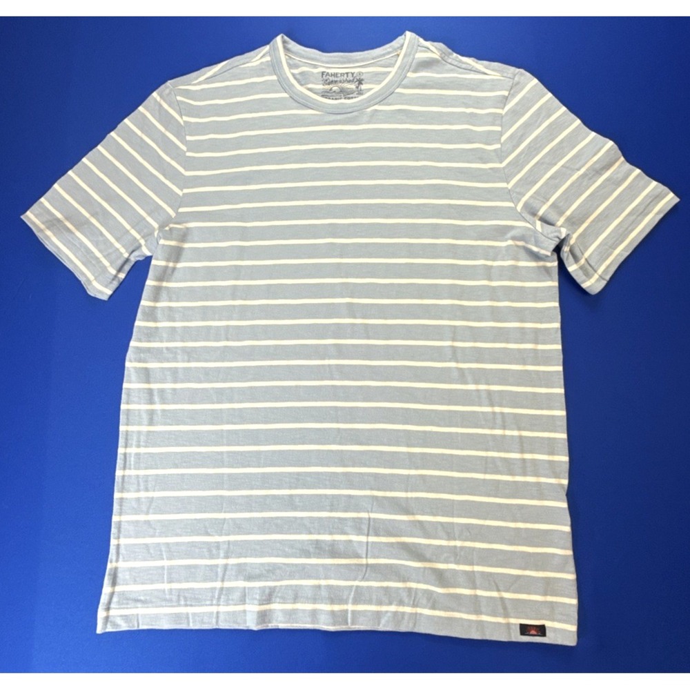 Faherty Sunwashed Organic Cotton Striped Tee White Blue Mens M Casual Summer